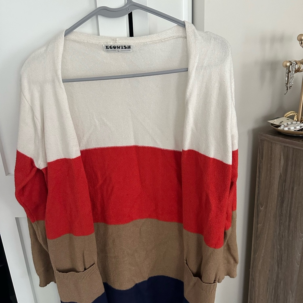 Wish Red and White Cardigan Sweater